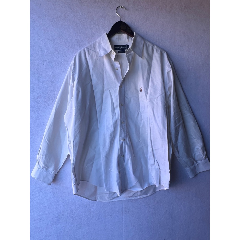 Ralph Lauren Yarmouth White Cotton Button Down Shirt Mens 16.5 35 Long Sleeve